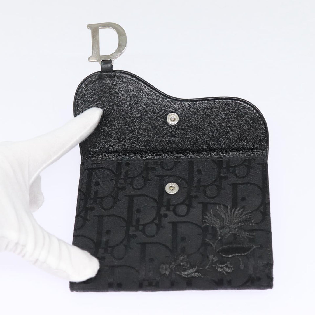 CHRISTIAN Top quality Dior Trotter Canvas Saddle Wallet Black Silver Auth 88606