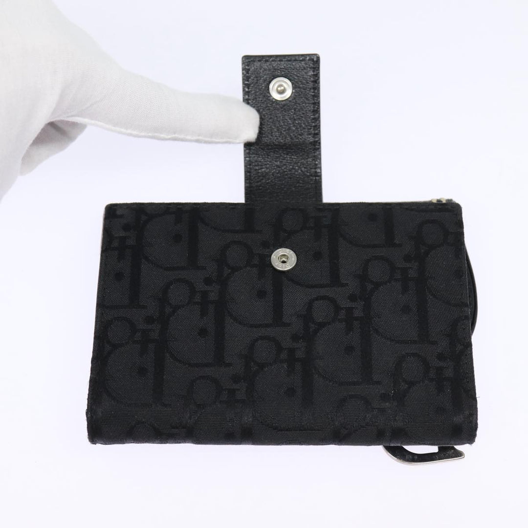 CHRISTIAN Top quality Dior Trotter Canvas Saddle Wallet Black Silver Auth 88606