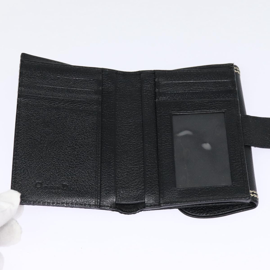 CHRISTIAN Top quality Dior Trotter Canvas Saddle Wallet Black Silver Auth 88606