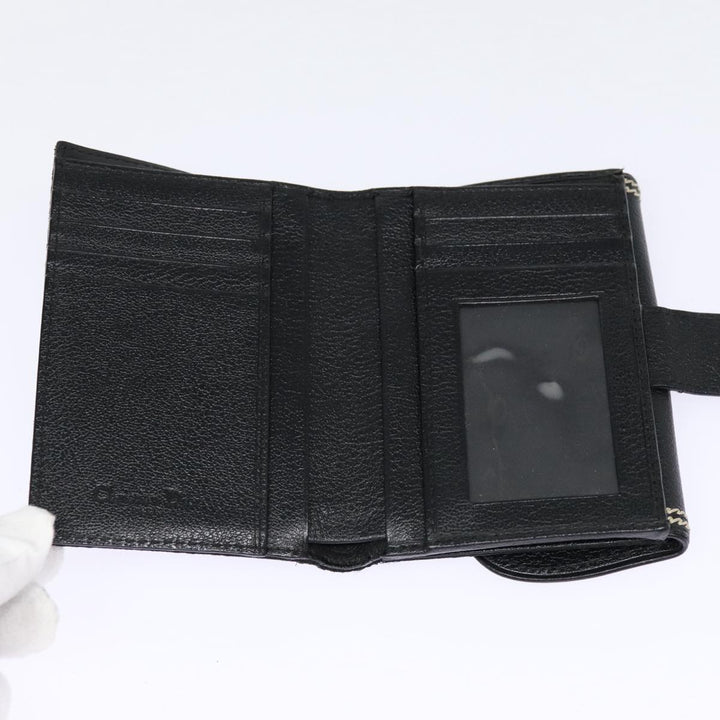 CHRISTIAN Top quality Dior Trotter Canvas Saddle Wallet Black Silver Auth 88606