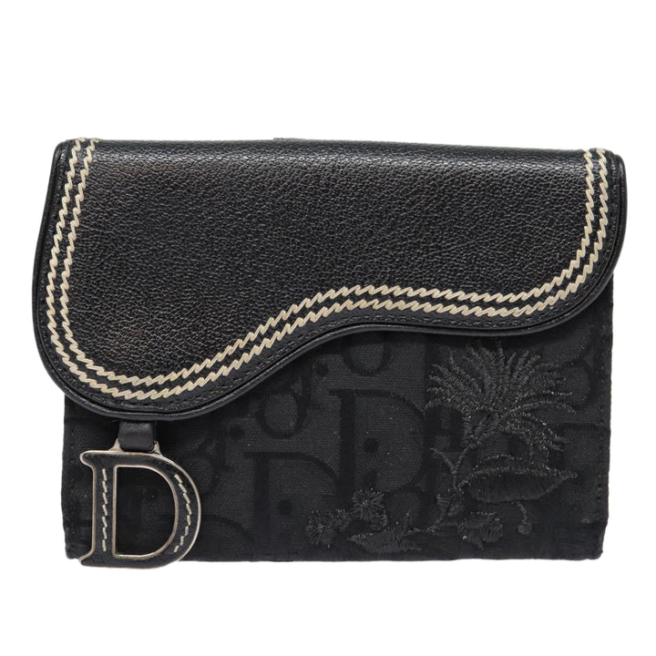 CHRISTIAN Top quality Dior Trotter Canvas Saddle Wallet Black Silver Auth 88606
