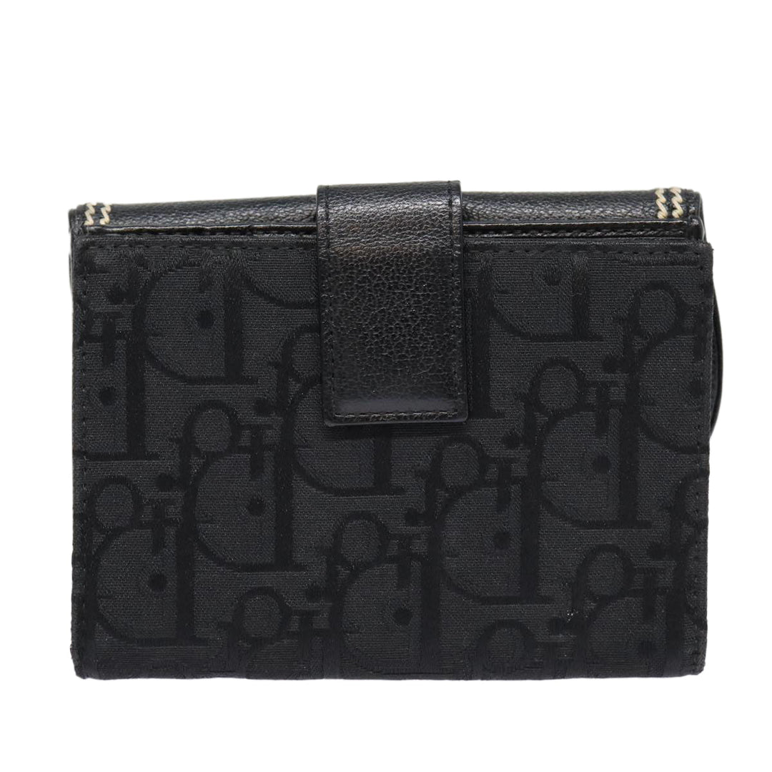 CHRISTIAN Top quality Dior Trotter Canvas Saddle Wallet Black Silver Auth 88606