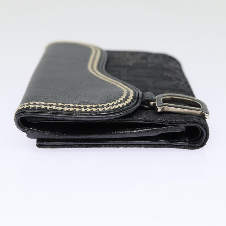 CHRISTIAN Top quality Dior Trotter Canvas Saddle Wallet Black Silver Auth 88606