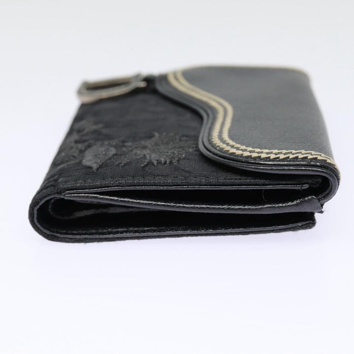 CHRISTIAN Top quality Dior Trotter Canvas Saddle Wallet Black Silver Auth 88606