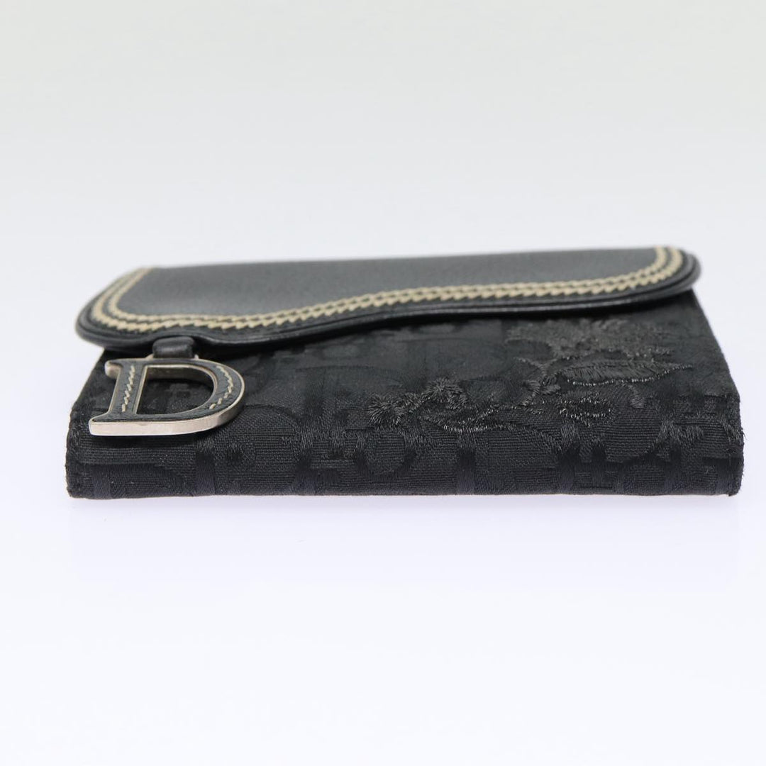 CHRISTIAN Top quality Dior Trotter Canvas Saddle Wallet Black Silver Auth 88606