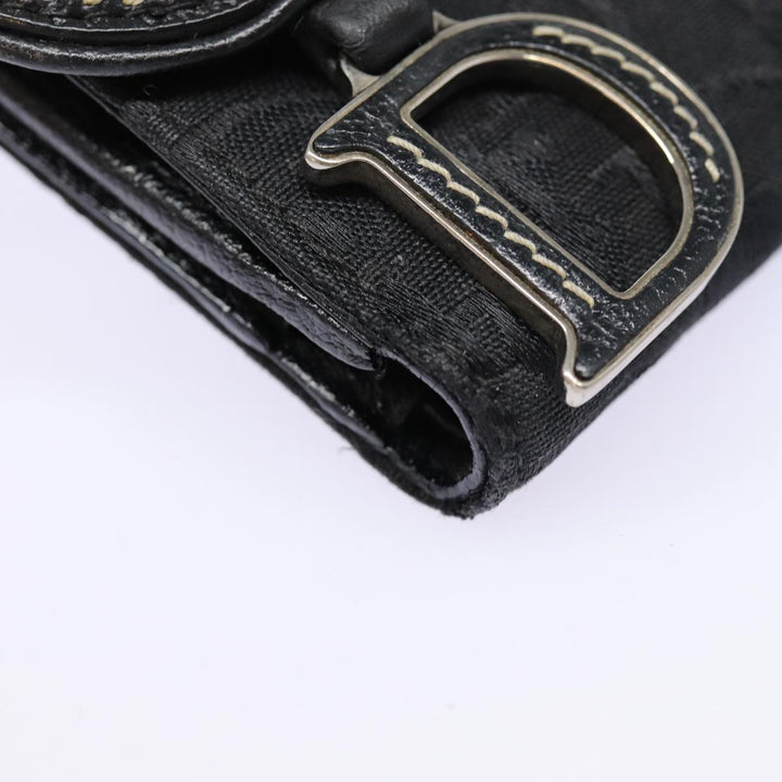 CHRISTIAN Top quality Dior Trotter Canvas Saddle Wallet Black Silver Auth 88606