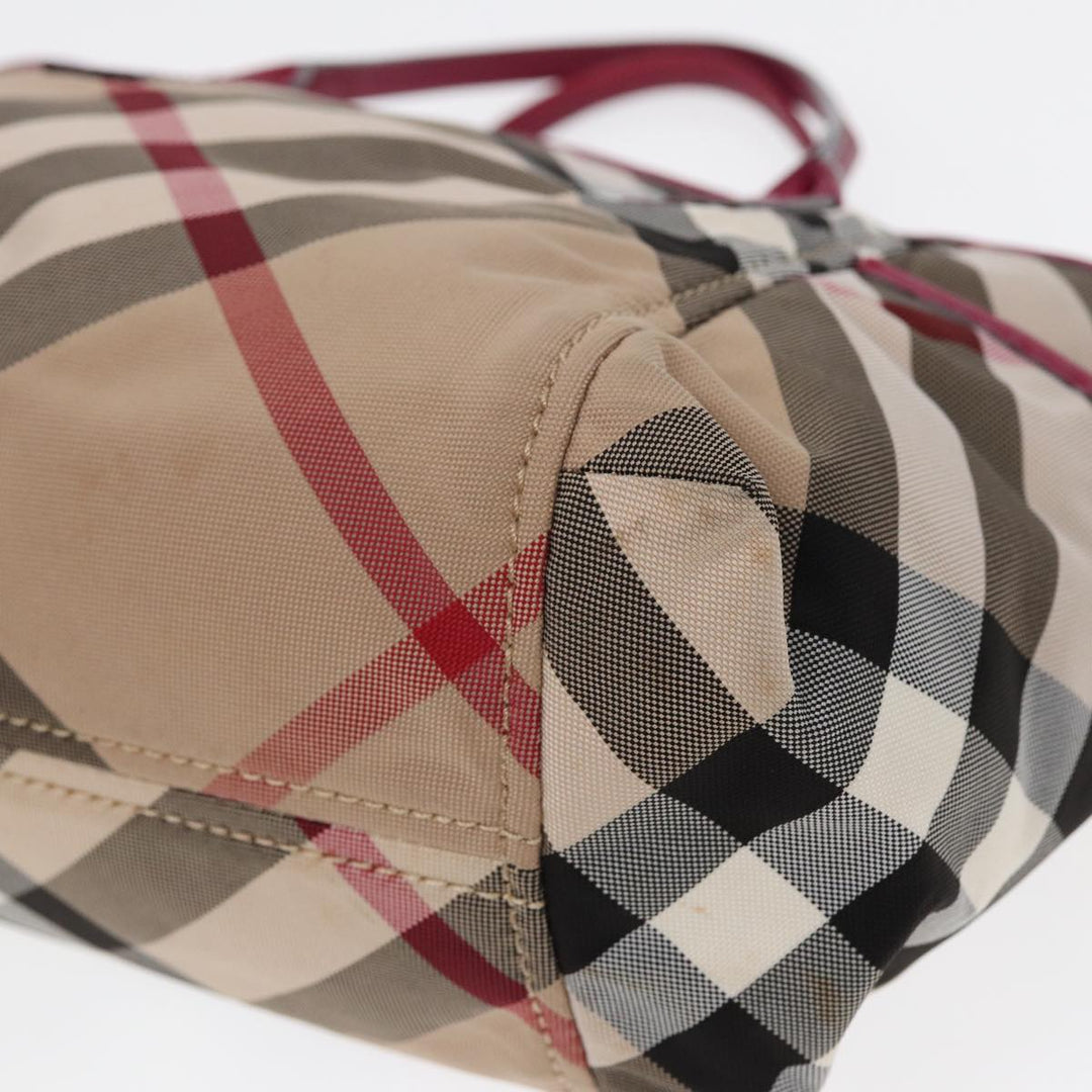 Burberry Nova Check Hand Bag Canvas 2way Beige Gold Auth 88617