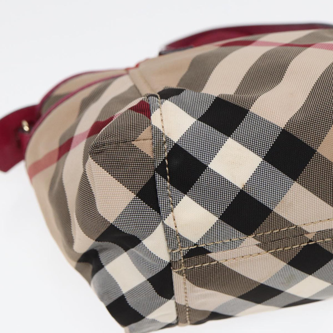 Burberry Nova Check Hand Bag Canvas 2way Beige Gold Auth 88617