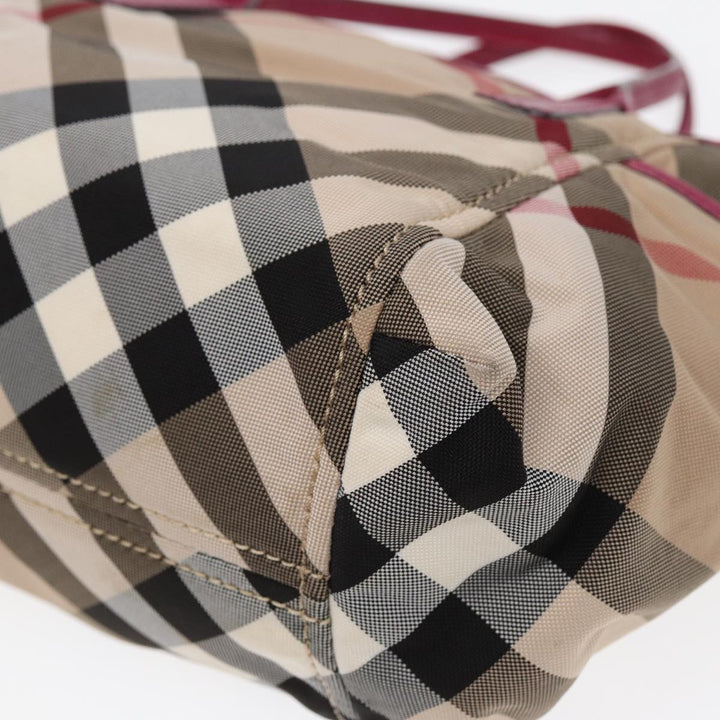 Burberry Nova Check Hand Bag Canvas 2way Beige Gold Auth 88617