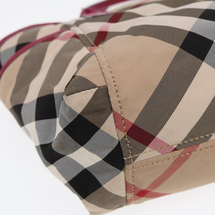 Burberry Nova Check Hand Bag Canvas 2way Beige Gold Auth 88617