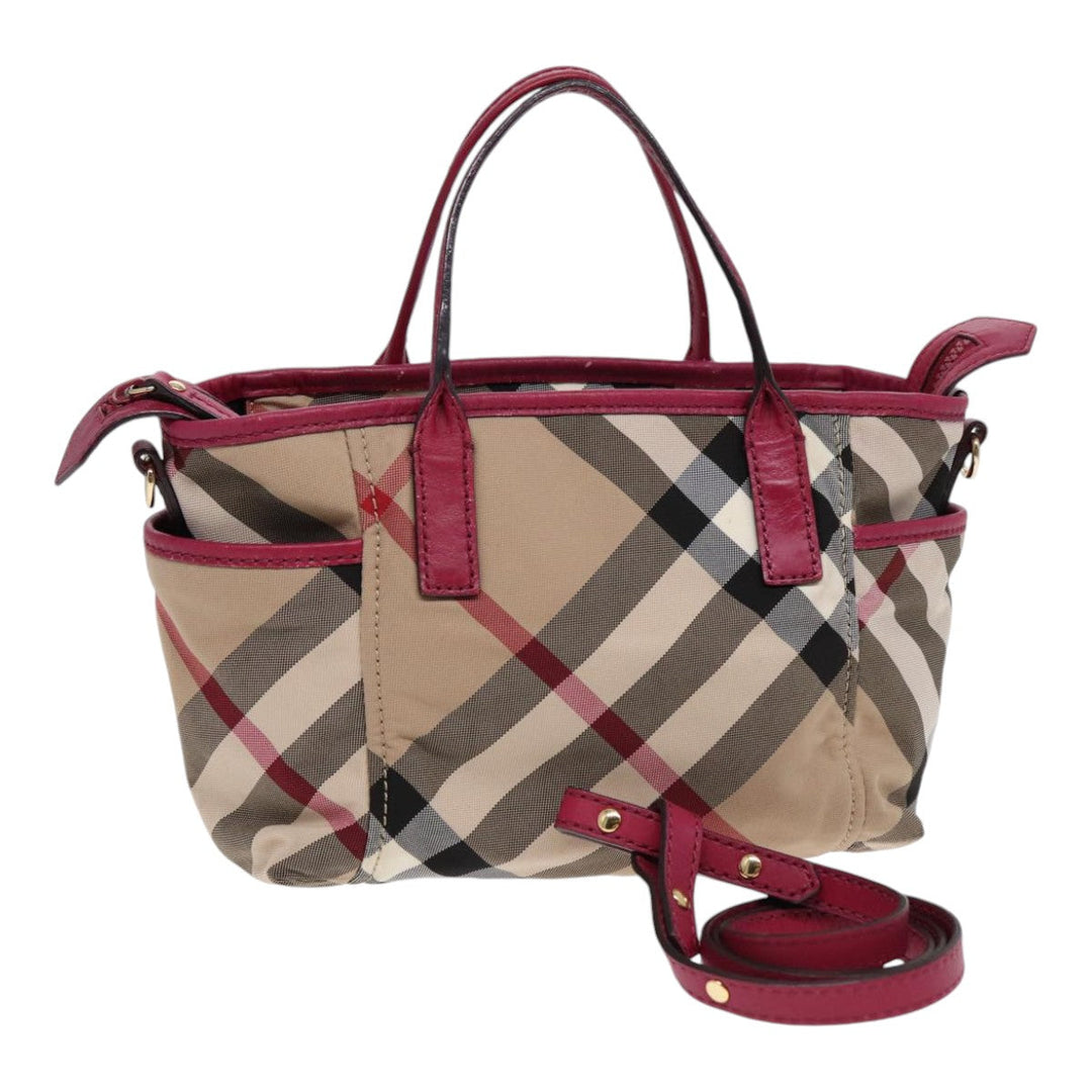 Burberry Nova Check Hand Bag Canvas 2way Beige Gold Auth 88617