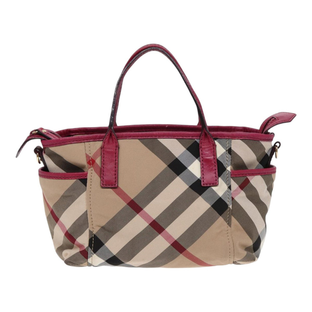 Burberry Nova Check Hand Bag Canvas 2way Beige Gold Auth 88617