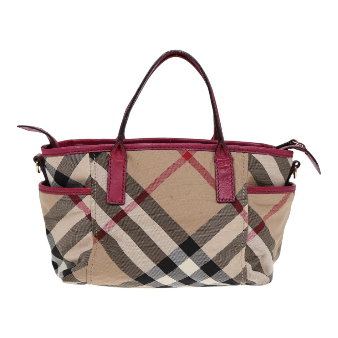 Burberry Nova Check Hand Bag Canvas 2way Beige Gold Auth 88617
