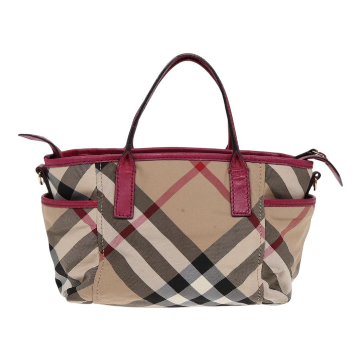 Burberry Nova Check Hand Bag Canvas 2way Beige Gold Auth 88617
