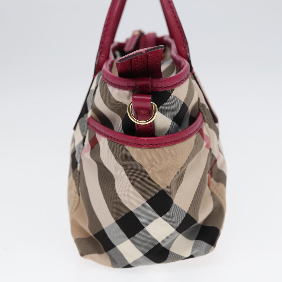 Burberry Nova Check Hand Bag Canvas 2way Beige Gold Auth 88617