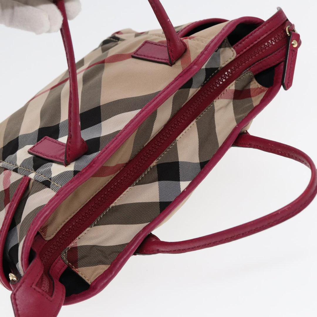 Burberry Nova Check Hand Bag Canvas 2way Beige Gold Auth 88617