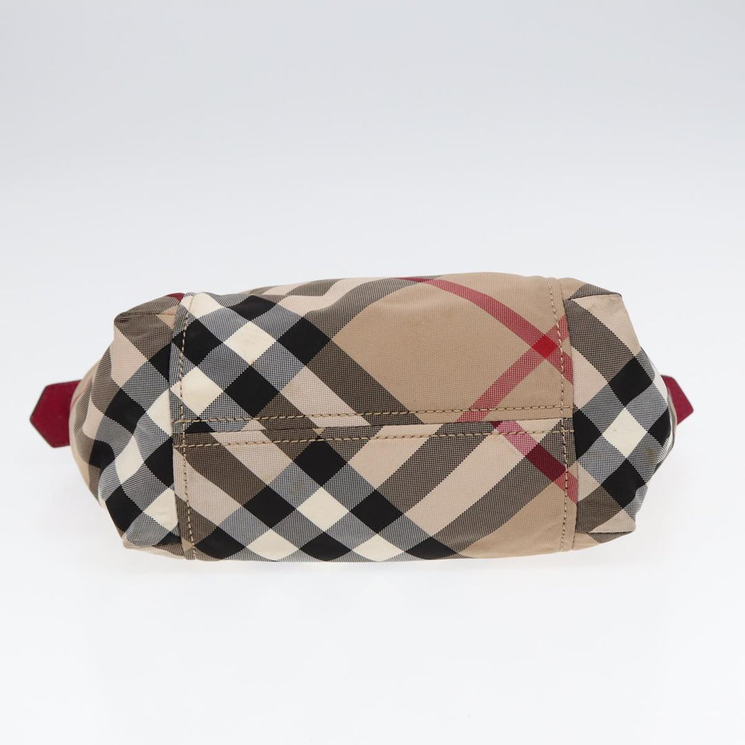 Burberry Nova Check Hand Bag Canvas 2way Beige Gold Auth 88617