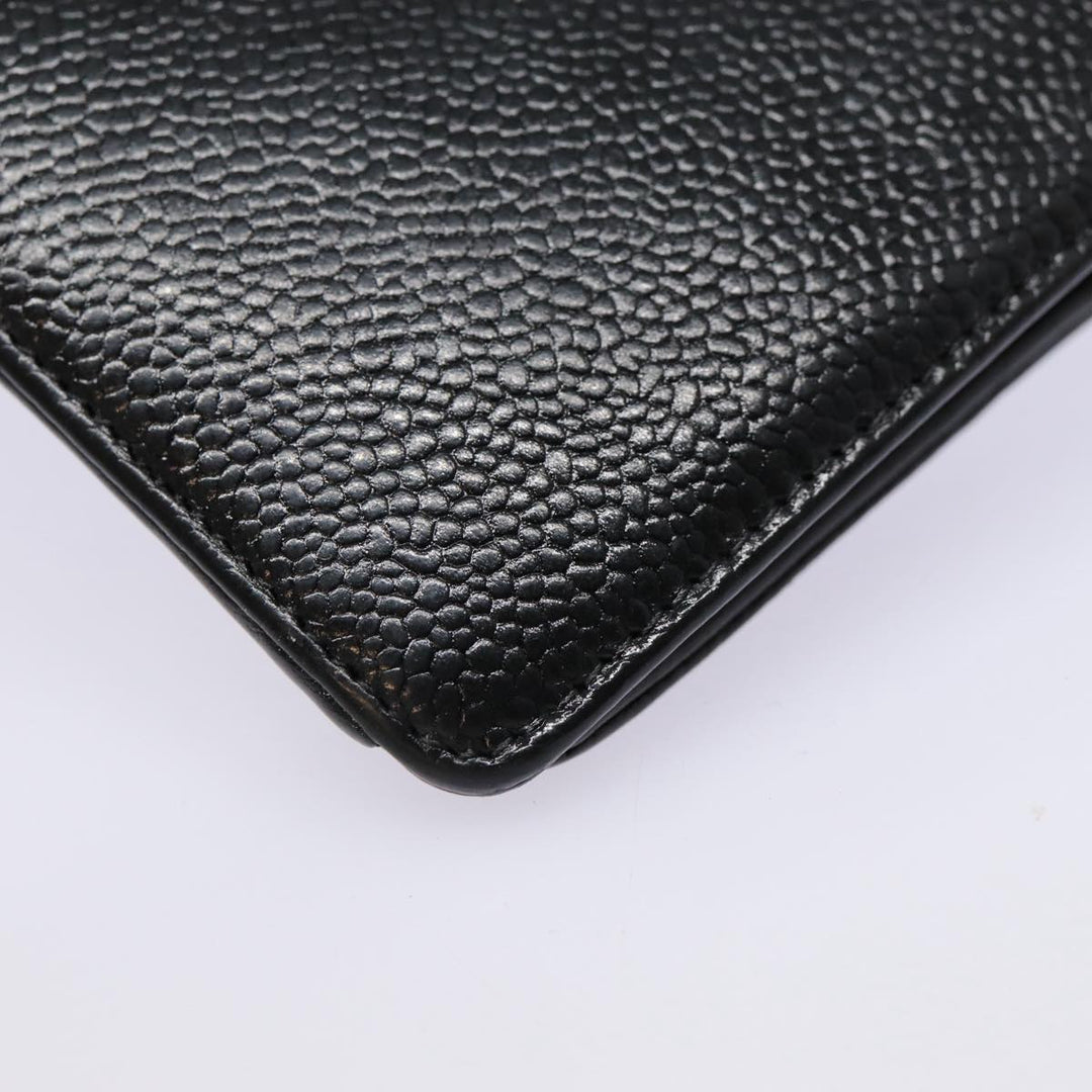 Top Quality Chanel COCO Mark Long Wallet Caviar Skin Black Silver CC Auth 88618