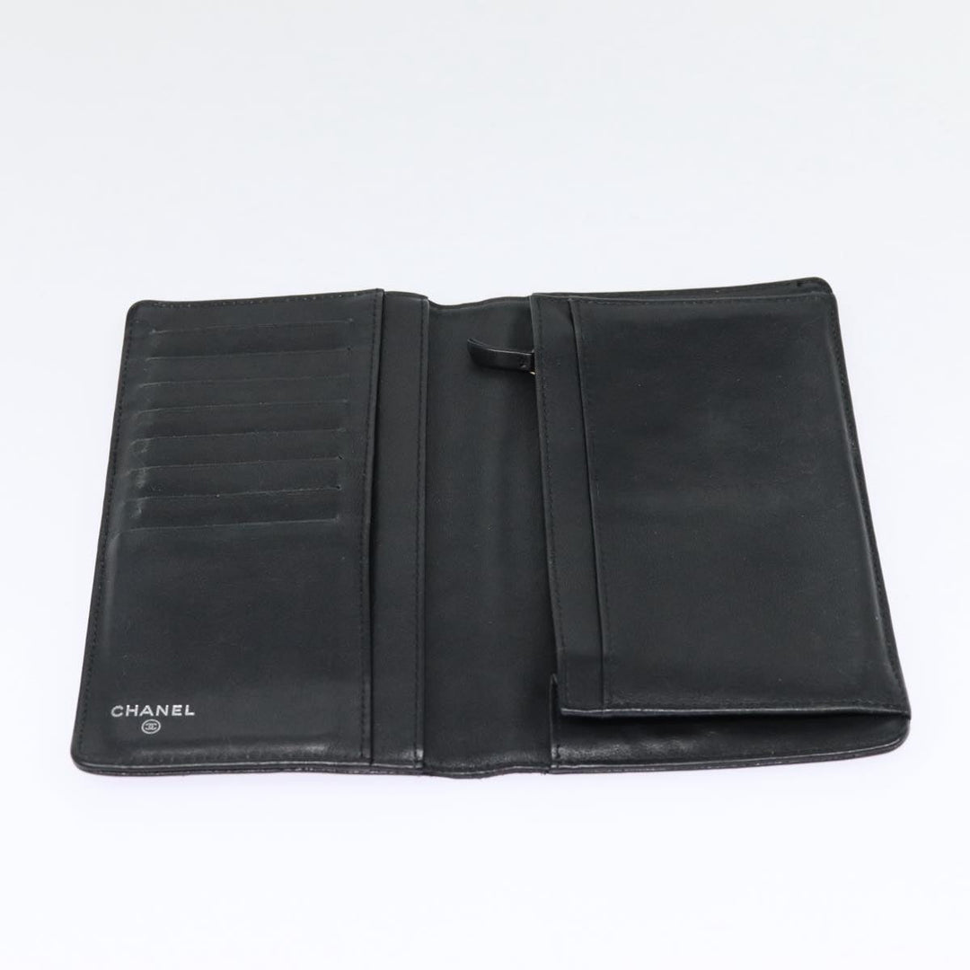 Top Quality Chanel COCO Mark Long Wallet Caviar Skin Black Silver CC Auth 88618