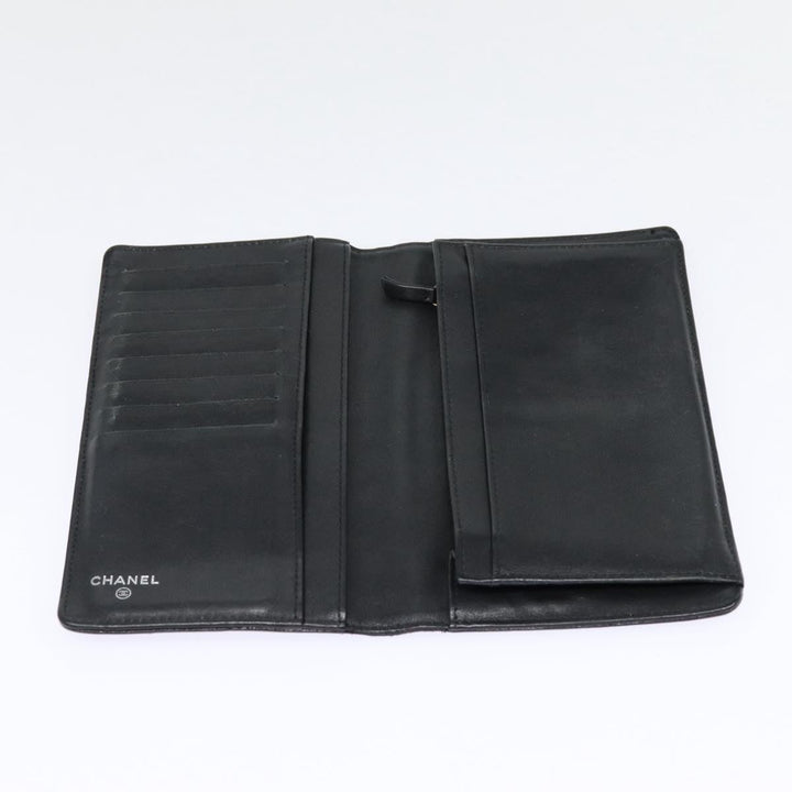 Top Quality Chanel COCO Mark Long Wallet Caviar Skin Black Silver CC Auth 88618