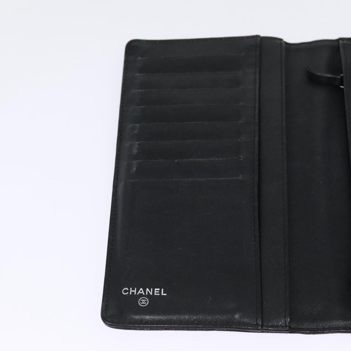 Top Quality Chanel COCO Mark Long Wallet Caviar Skin Black Silver CC Auth 88618
