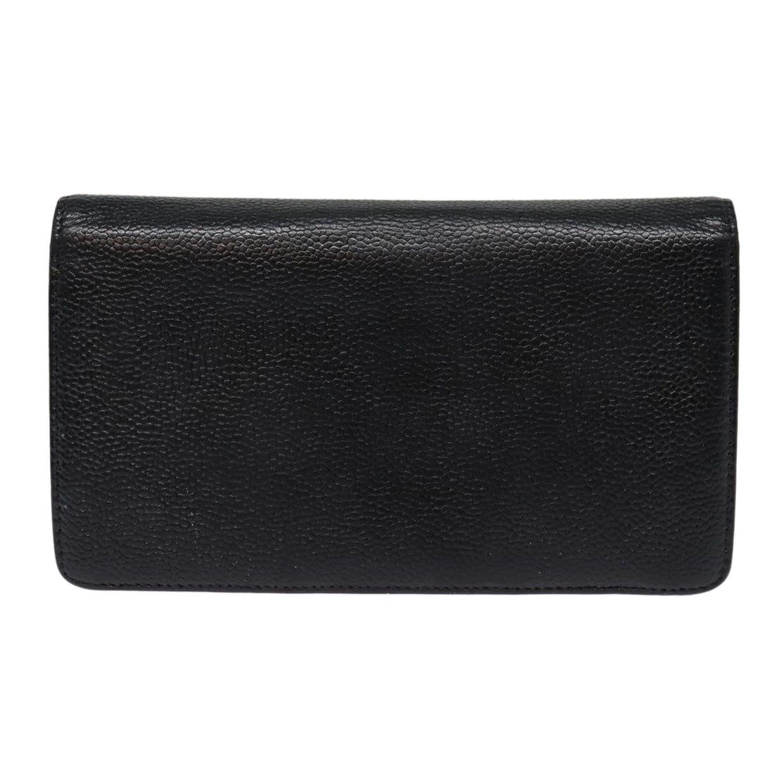 Top Quality Chanel COCO Mark Long Wallet Caviar Skin Black Silver CC Auth 88618