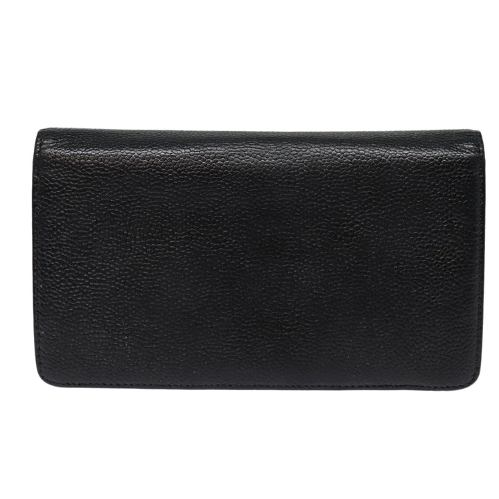 Top Quality Chanel COCO Mark Long Wallet Caviar Skin Black Silver CC Auth 88618