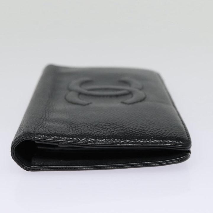Top Quality Chanel COCO Mark Long Wallet Caviar Skin Black Silver CC Auth 88618