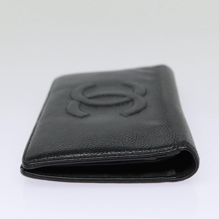 Top Quality Chanel COCO Mark Long Wallet Caviar Skin Black Silver CC Auth 88618