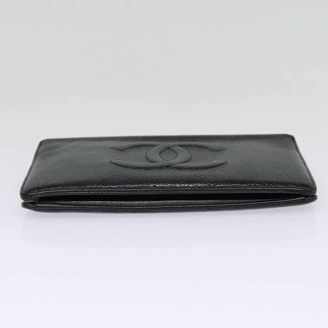Top Quality Chanel COCO Mark Long Wallet Caviar Skin Black Silver CC Auth 88618