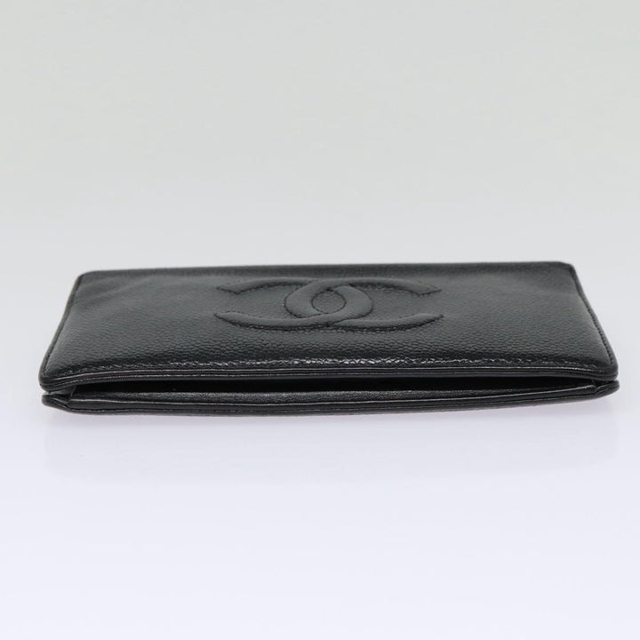 Top Quality Chanel COCO Mark Long Wallet Caviar Skin Black Silver CC Auth 88618