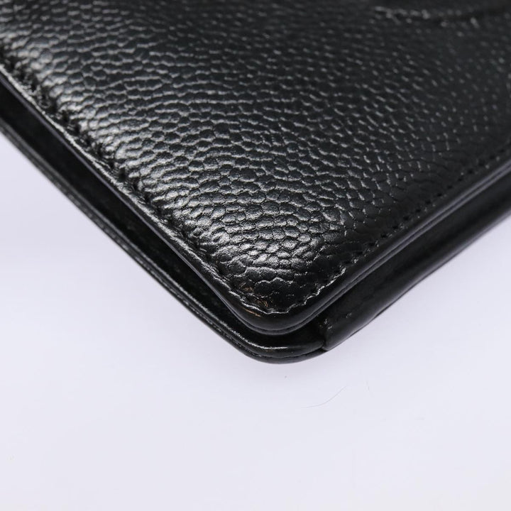 Top Quality Chanel COCO Mark Long Wallet Caviar Skin Black Silver CC Auth 88618