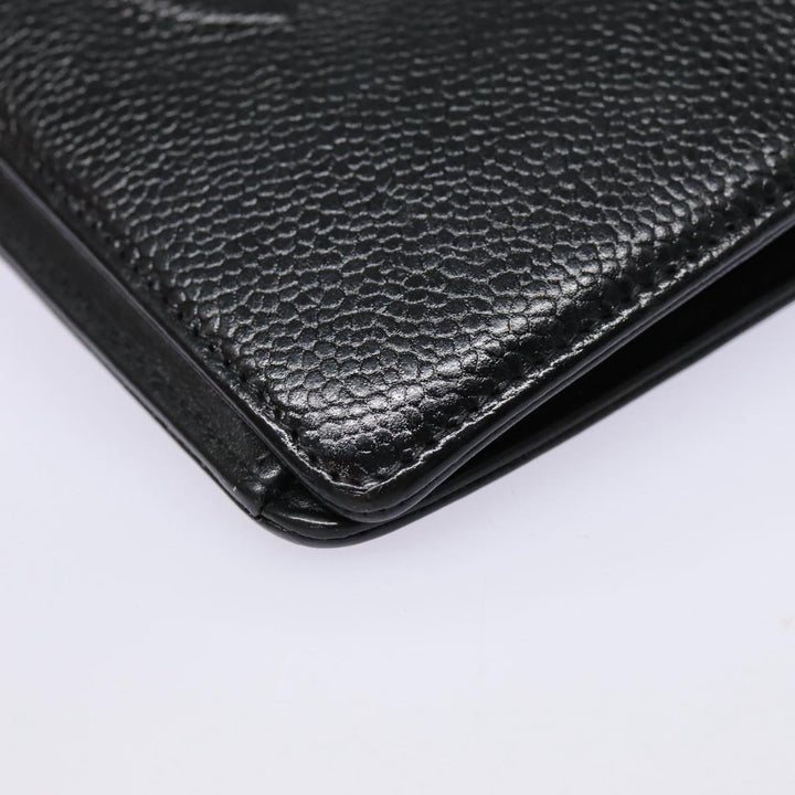 Top Quality Chanel COCO Mark Long Wallet Caviar Skin Black Silver CC Auth 88618