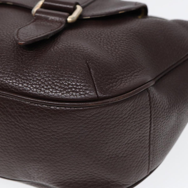 Burberry Black label Calf Leather Shoulder Bag Brown Gold Silver Auth 88621