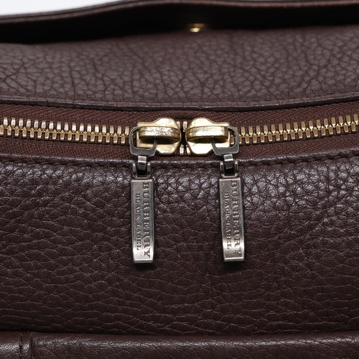 Burberry Black label Calf Leather Shoulder Bag Brown Gold Silver Auth 88621