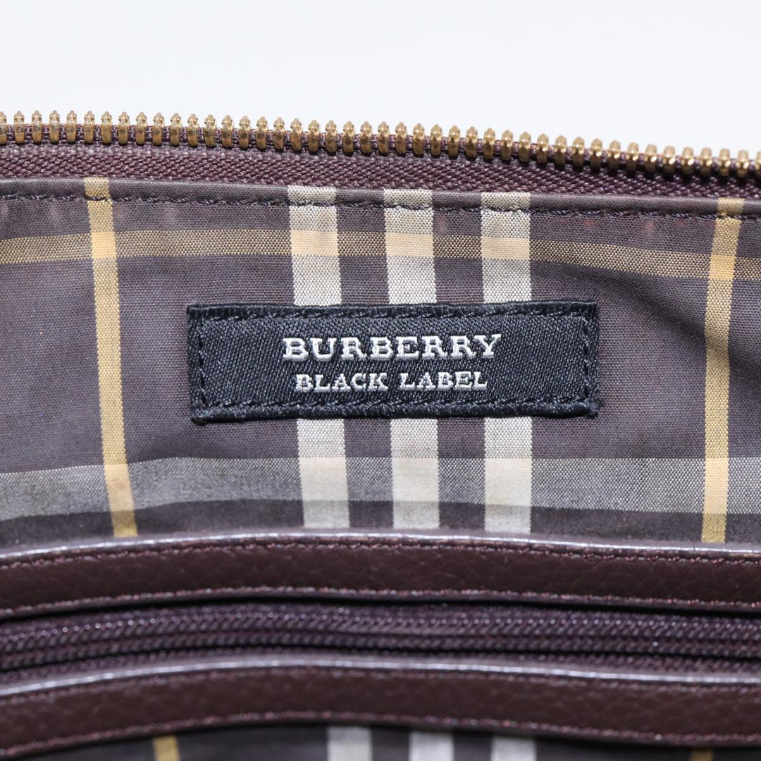 Burberry Black label Calf Leather Shoulder Bag Brown Gold Silver Auth 88621