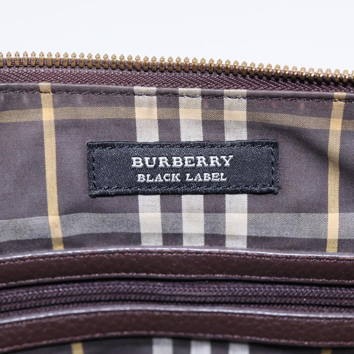 Burberry Black label Calf Leather Shoulder Bag Brown Gold Silver Auth 88621
