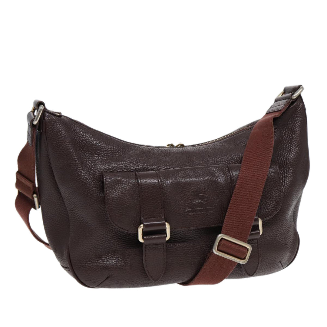 Burberry Black label Calf Leather Shoulder Bag Brown Gold Silver Auth 88621