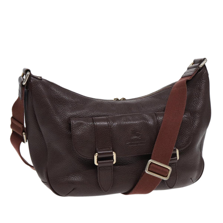 Burberry Black label Calf Leather Shoulder Bag Brown Gold Silver Auth 88621