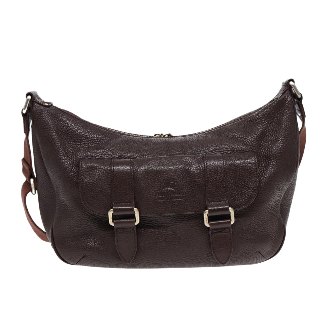 Burberry Black label Calf Leather Shoulder Bag Brown Gold Silver Auth 88621