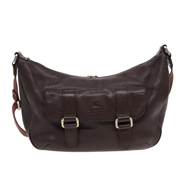 Burberry Black label Calf Leather Shoulder Bag Brown Gold Silver Auth 88621