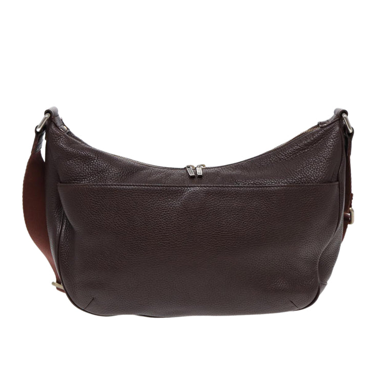 Burberry Black label Calf Leather Shoulder Bag Brown Gold Silver Auth 88621