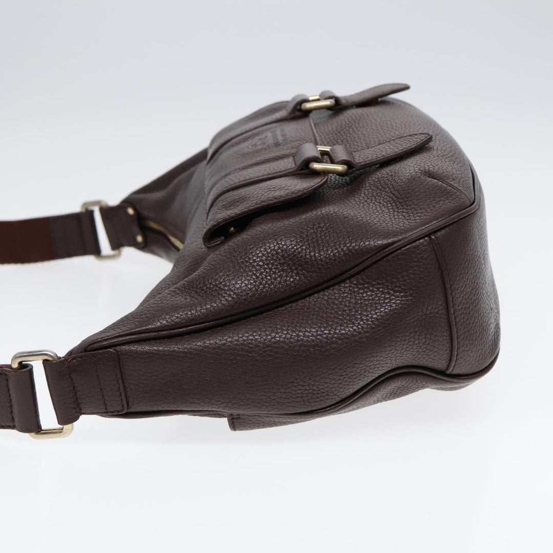 Burberry Black label Calf Leather Shoulder Bag Brown Gold Silver Auth 88621