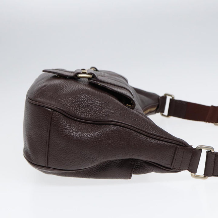 Burberry Black label Calf Leather Shoulder Bag Brown Gold Silver Auth 88621