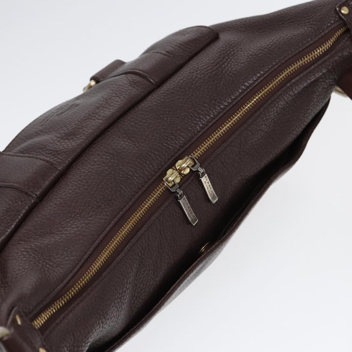 Burberry Black label Calf Leather Shoulder Bag Brown Gold Silver Auth 88621
