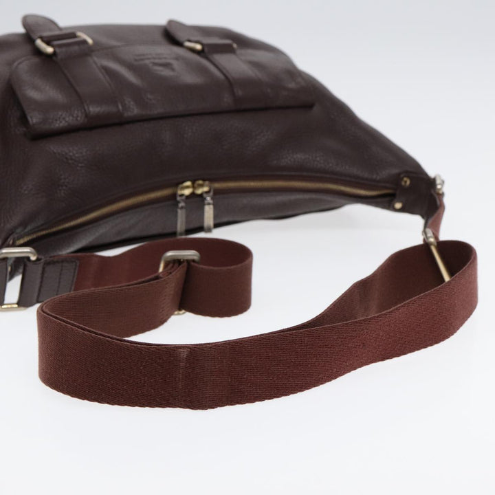 Burberry Black label Calf Leather Shoulder Bag Brown Gold Silver Auth 88621