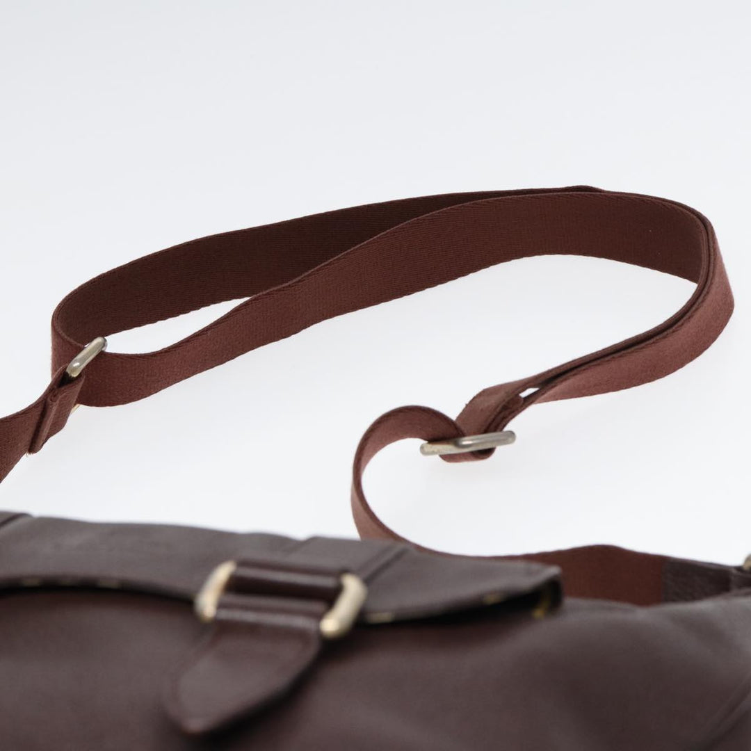 Burberry Black label Calf Leather Shoulder Bag Brown Gold Silver Auth 88621