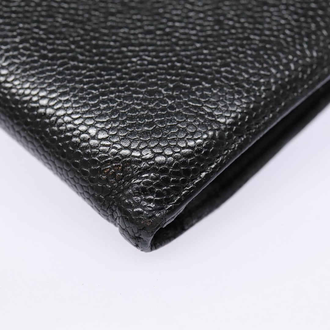 Top Quality Chanel COCO Mark Long Wallet Caviar Skin Black Gold CC Auth 88623