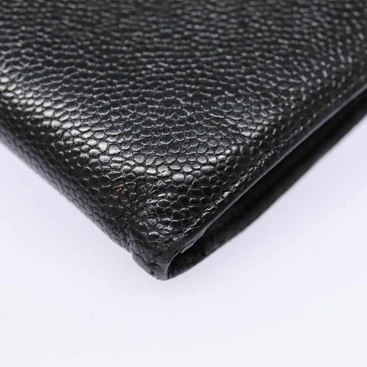 Top Quality Chanel COCO Mark Long Wallet Caviar Skin Black Gold CC Auth 88623