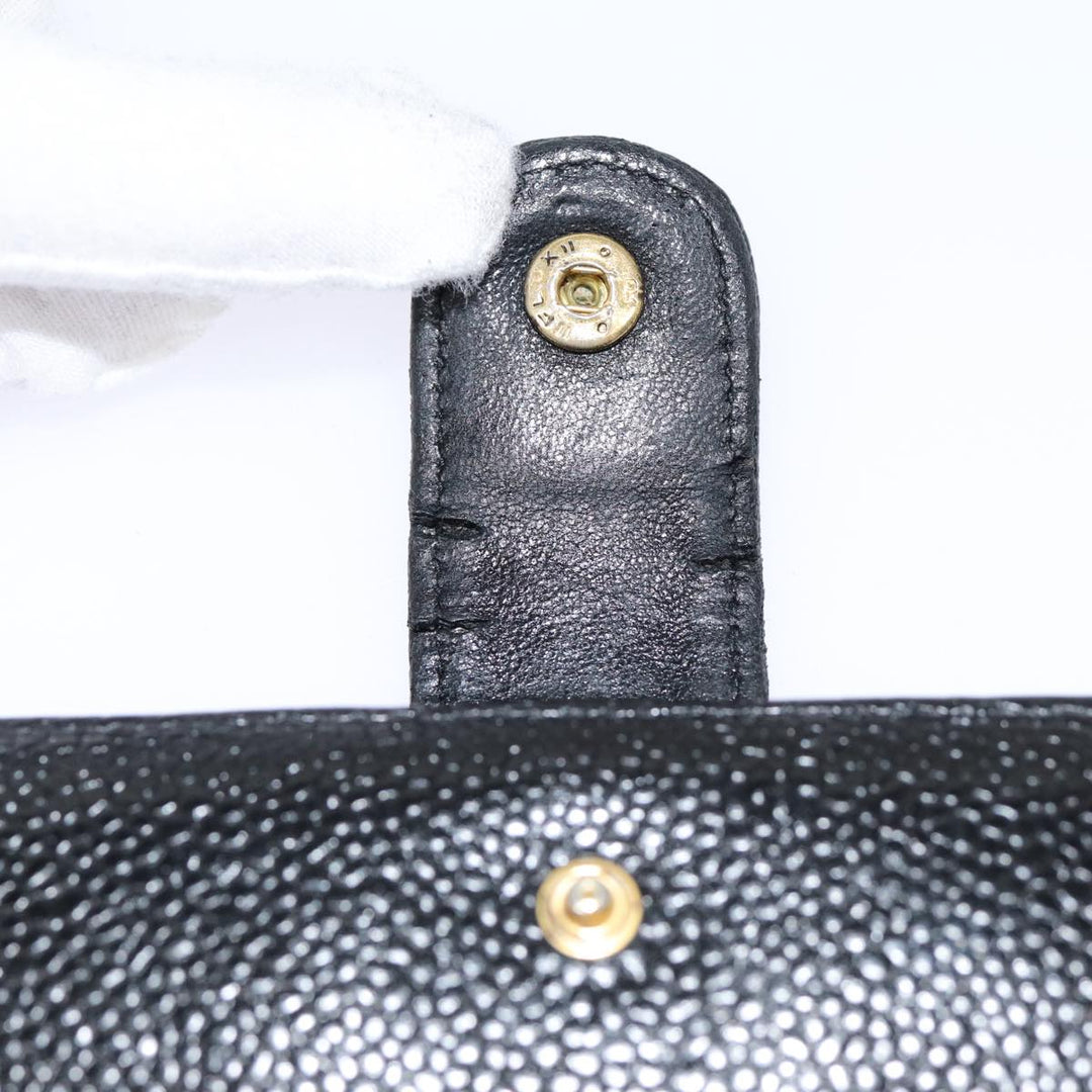 Top Quality Chanel COCO Mark Long Wallet Caviar Skin Black Gold CC Auth 88623